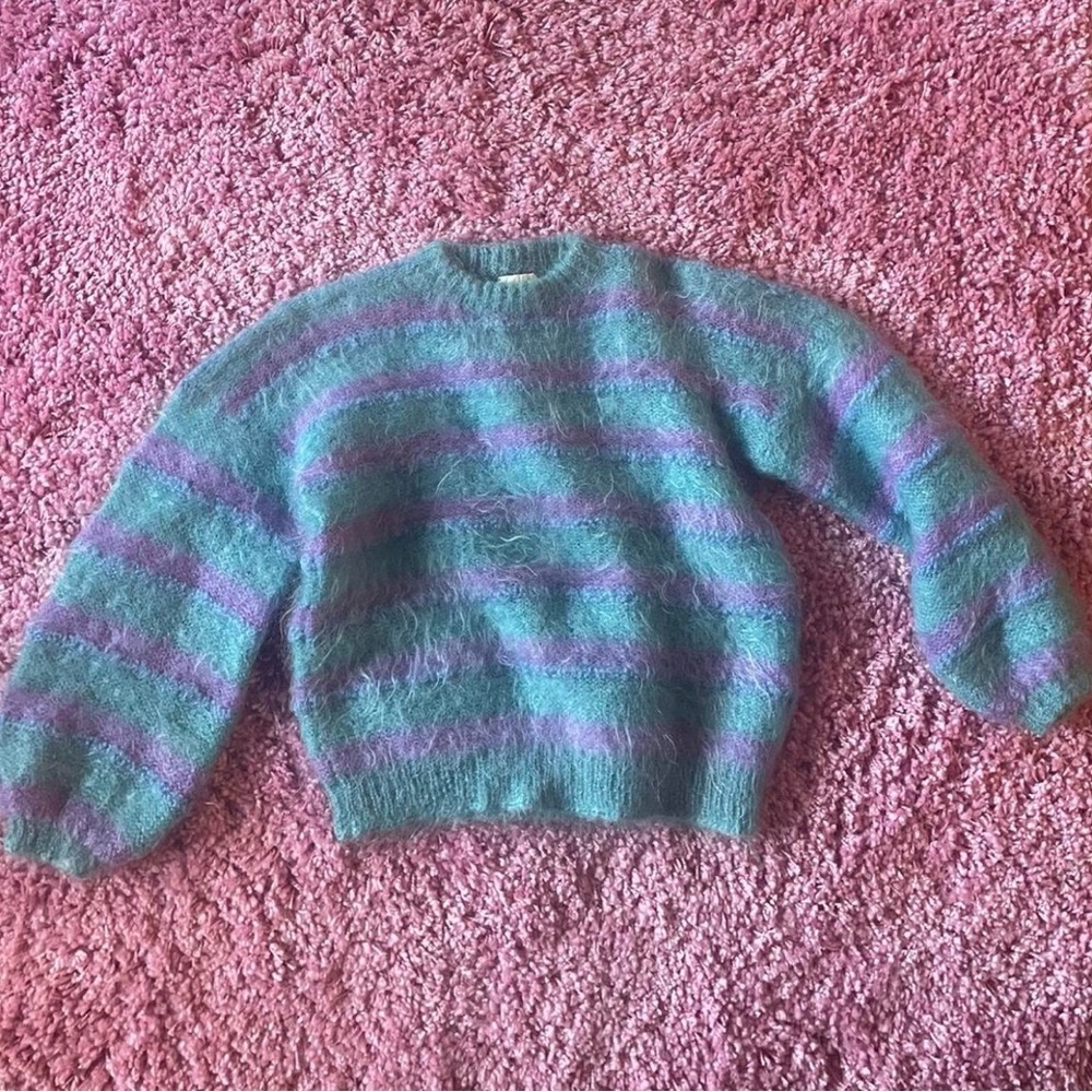 Mohair Wool Striped Teal and Purple Women Sweater